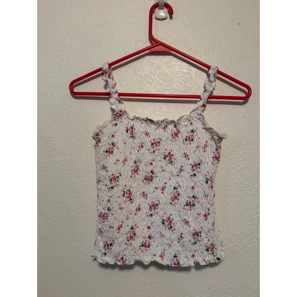 Abercrombie Kids Girls White Floral Smocked Tank Top Ruffle Strap Size 11/12